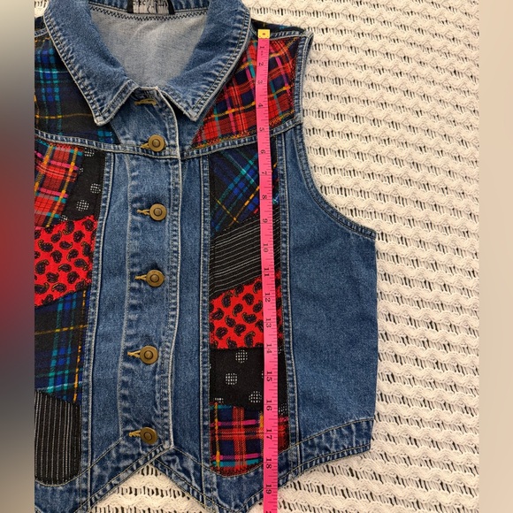 Vintage Carole Little Sport Denim Vest Colorful Multicolor Patchwork Size M - Picture 6 of 6